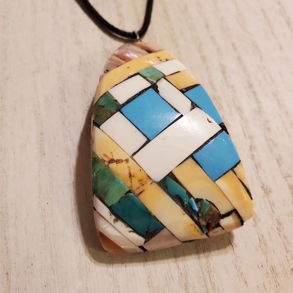Vintage Handcrafted Spiny Oyster Mosaic Inlay w/ Turquoise & Coral Necklace